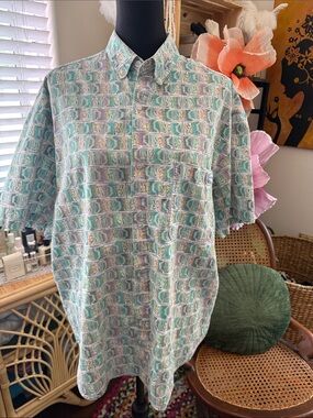 Vintage 90s Gotcha Miami Pastel Coastal Surf Wave Beach Resort Button Up Shirt